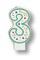 Party Central Pack of 6 White and Green Polka Dot Numeral "3" Birthday Party Candles 3"